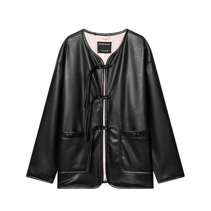 Damen nan Oversized Kunstlederjacke mit Knebelverschlüssen und aufgesetzten Pattentaschen Echo Archiv