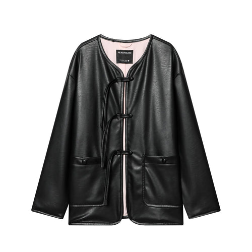 Damen nan Oversized Kunstlederjacke mit Knebelverschlüssen und aufgesetzten Pattentaschen Echo Archiv