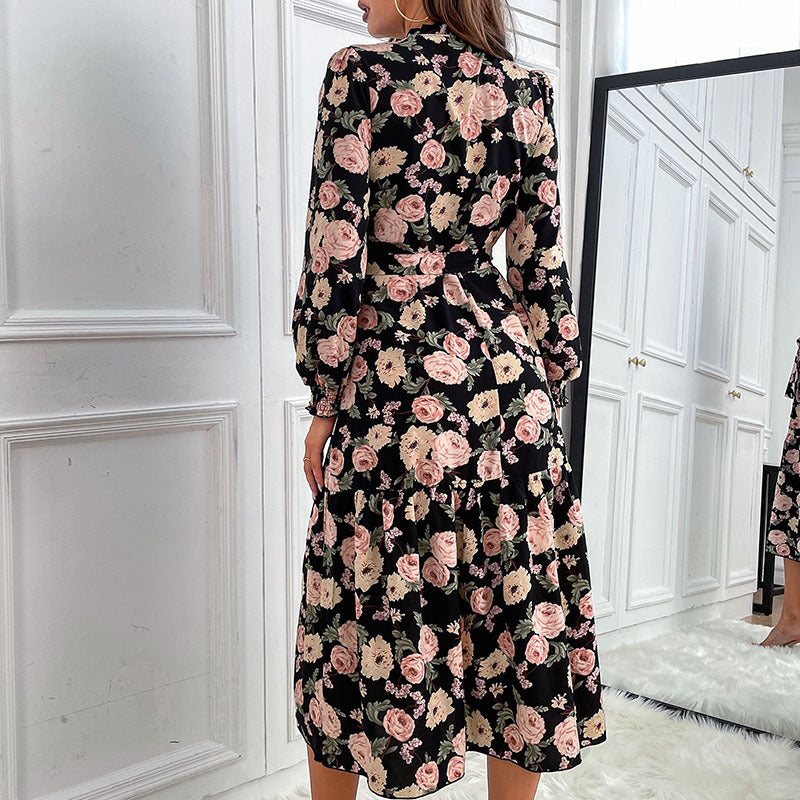 Damen Blumenkleid mit Rüschen und langen Ärmeln Echo Archiv