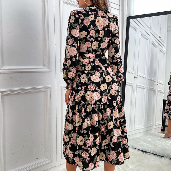 Damen Blumenkleid mit Rüschen und langen Ärmeln Echo Archiv