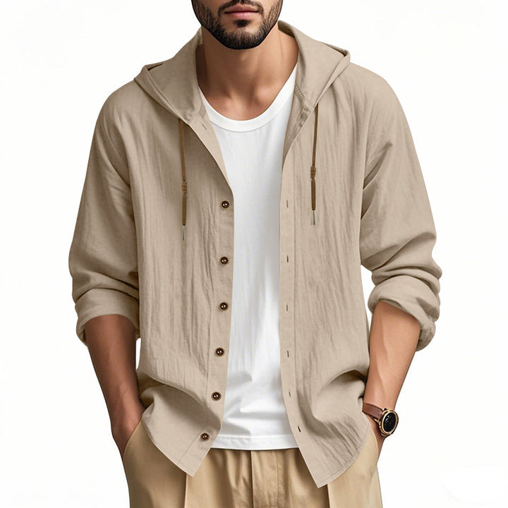 Herren nan leichtes Kapuzenhemdjacke aus Leinenoptik mit durchgehender Knopfleiste Echo Archiv