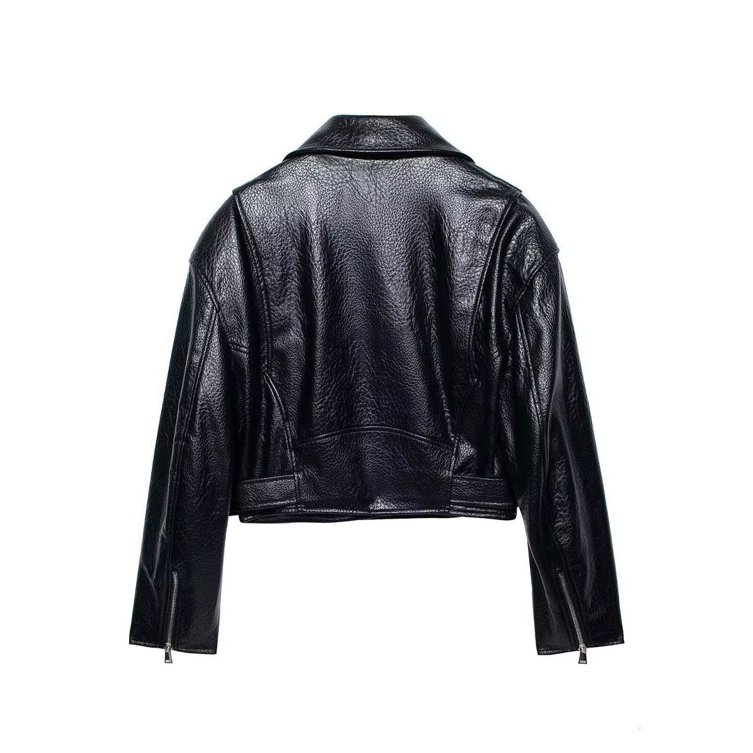 Damen Kurz geschnittene Bikerjacke in Lederoptik mit Taillengürtel Echo Archiv