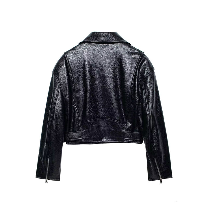 Damen Kurz geschnittene Bikerjacke in Lederoptik mit Taillengürtel Echo Archiv