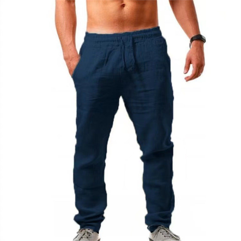 Herren lässige Leinenfreizeithose mit elastischem Bund und verstellbarem Zugband Echoarchiv