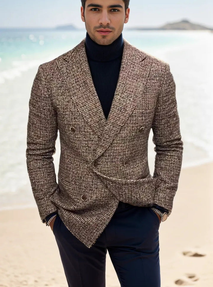 Herren nan zweireihiger strukturierter Wollmix-Blazer mit Peak-Revers und tailliertem Schnitt Echo Archiv