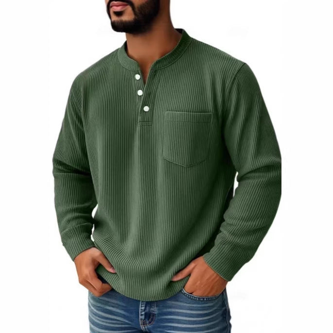 Herren nan thermisches Waffelstrick-Henleyshirt mit Stehkragen Brusttasche und geripptem Komfortschnitt Echo Archiv
