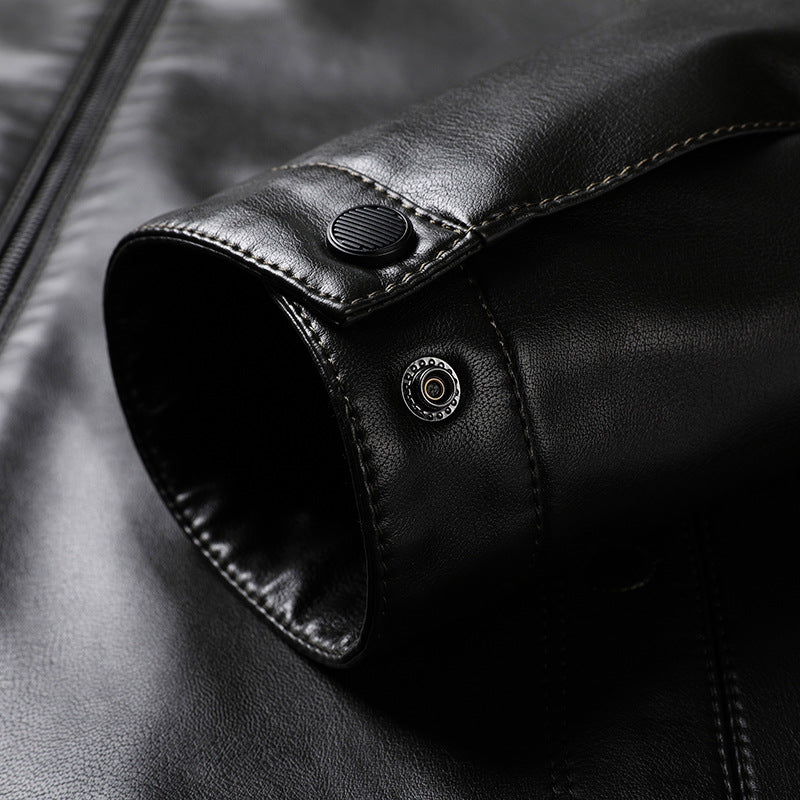Herren Slim-Fit Kunstleder-Blouson mit Stehkragen und verdeckter Reißverschluss Echoarchiv
