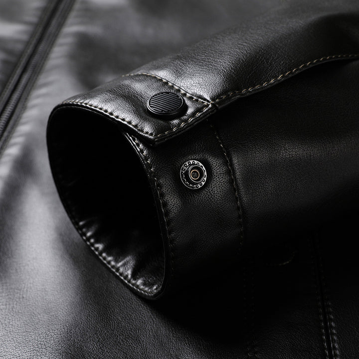 Herren Slim-Fit Kunstleder-Blouson mit Stehkragen und verdeckter Reißverschluss Echoarchiv