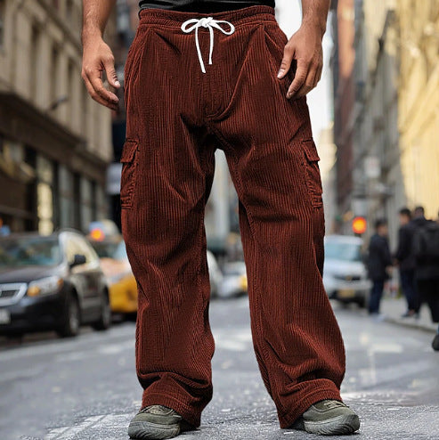Herren Cord-Optik Cargo-Jogger mit Tunnelzug, elastischem Bund und aufgesetzten Klapptaschen – Bravaro
