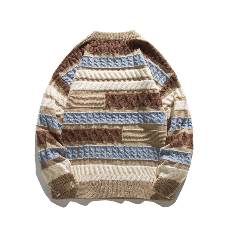Unisex Oversize Grobstrickpullover mit strukturierter Blockstreifen-Optik und Rundhalsausschnitt Echoarchiv