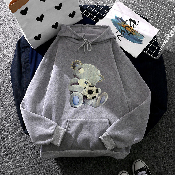 Damen kuscheliger Kapuzenpullover mit Teddy-Applikation, weichem Fleece-Futter und Kängurutasche – Auréline
