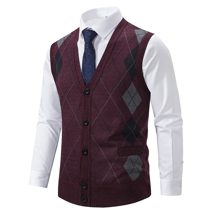 Herren elegante Strickjacke mit Rautenmuster und praktischen Taschen Echoarchiv