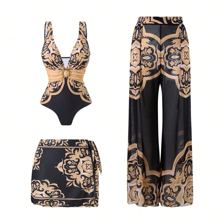 Damen Eleganter Badeanzug mit passendem Strandhosen-Set Echo Archiv