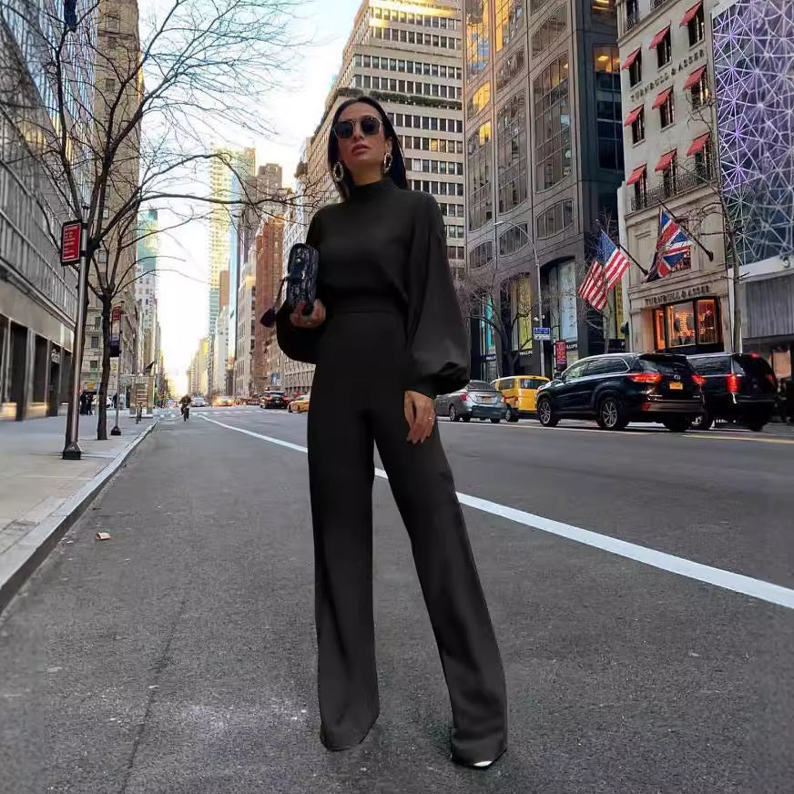 Damen Eleganter Jumpsuit mit weiten Ärmeln und hohem Kragen Echo Archiv