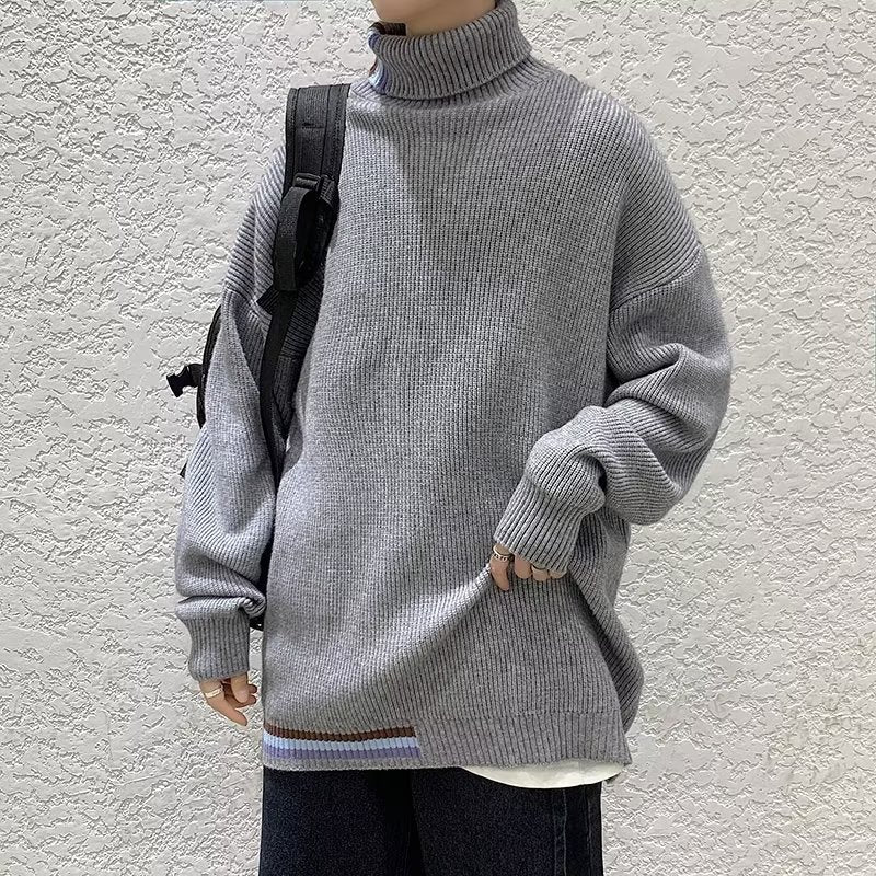 Herren Strickpullover mit hohem Kragen und modernen Rippendetails Echoarchiv