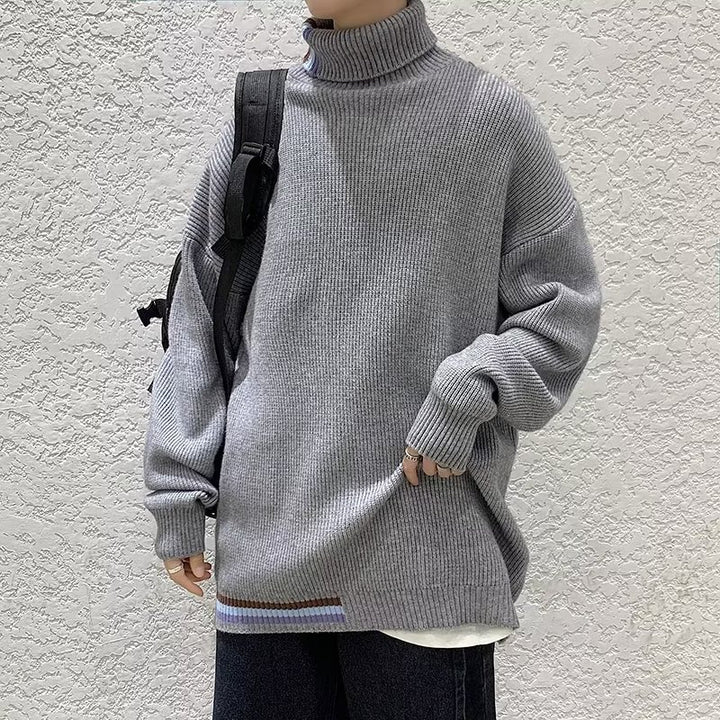 Herren Strickpullover mit hohem Kragen und modernen Rippendetails Echoarchiv