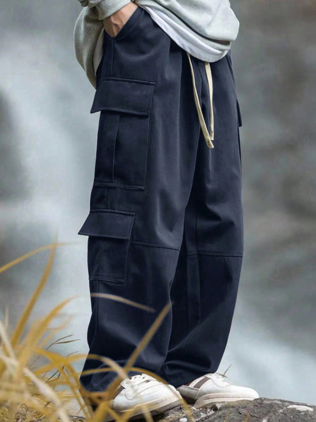 Herren weite Cargo-Hose mit Mehrfachtaschen, Tunnelzug und verstärkten Kniepartien – Bravaro