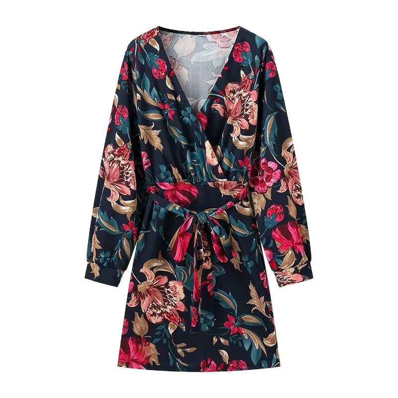 Damen Wickel‑Minikleid mit floralem Alloverprint, V‑Ausschnitt und Taillenband Echo Archiv
