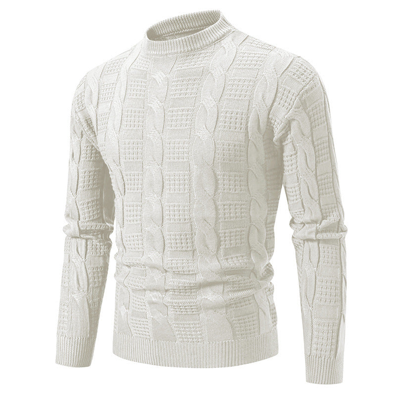 Herren eleganter Strickpullover mit hochgeschlossenem Kragen und Zopfmuster Echoarchiv