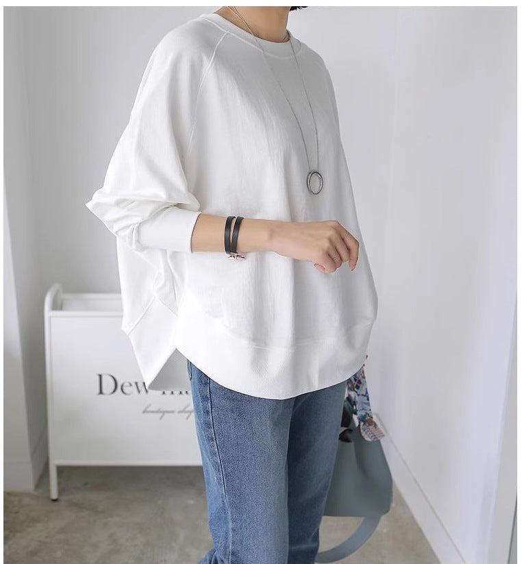 Damen Oversize-Sweatshirt mit Raglanärmeln, abgerundetem Saum und Seitenschlitzen Echoarchiv
