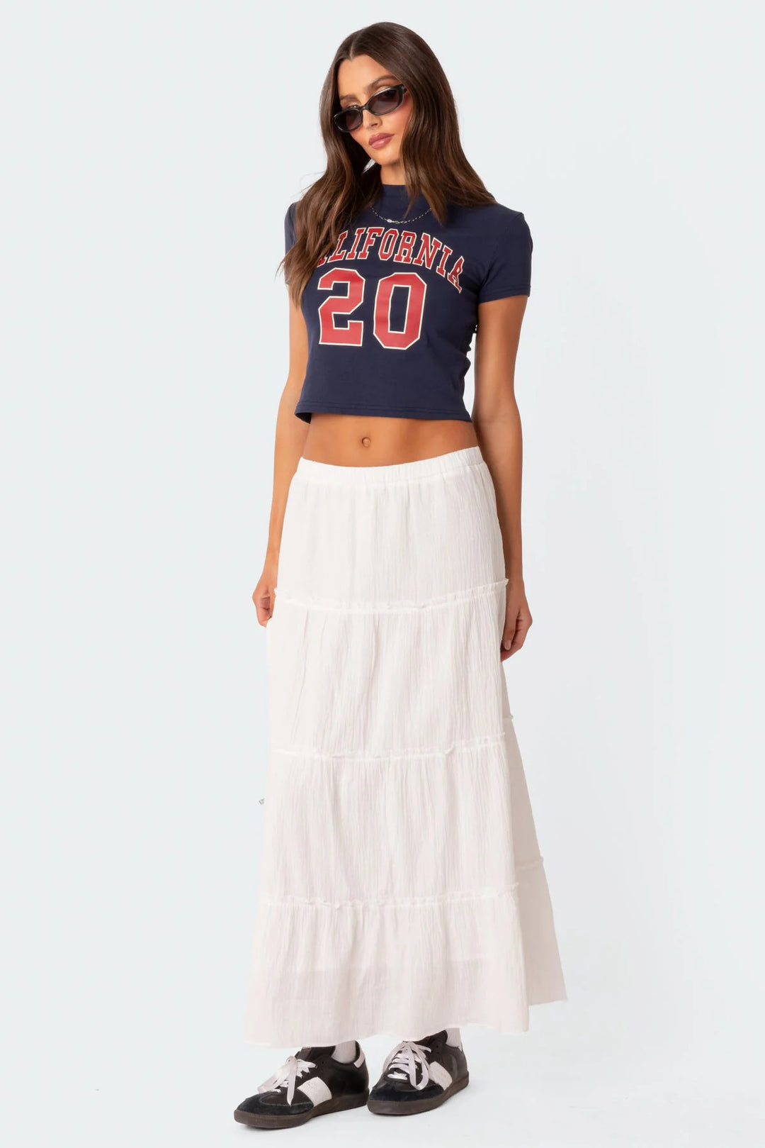 Damen luftiges Crop-Top mit bezauberndem Häkelmuster und schwingendem Saum Echo Archiv
