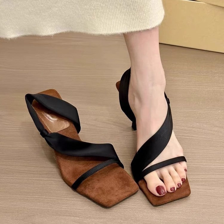 Damen Drehriemen-Stiletto-Sandalen mit quadratischer Zehenbox und Slingback-Detail – Sorelia