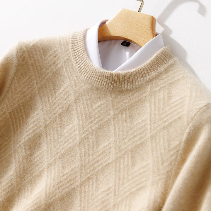 Herren Feiner Strukturstrickpullover mit kurzem Stehkragen und Diamant‑Relief Echoarchiv