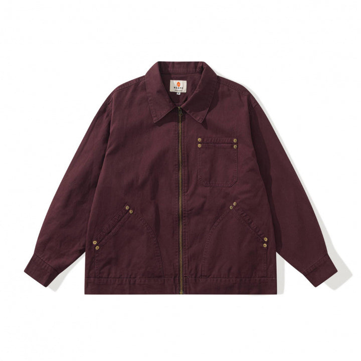 Unisex Kastenförmige Canvas-Worker-Jacke mit Frontreißverschluss und Nietapplikationen Echo Archiv