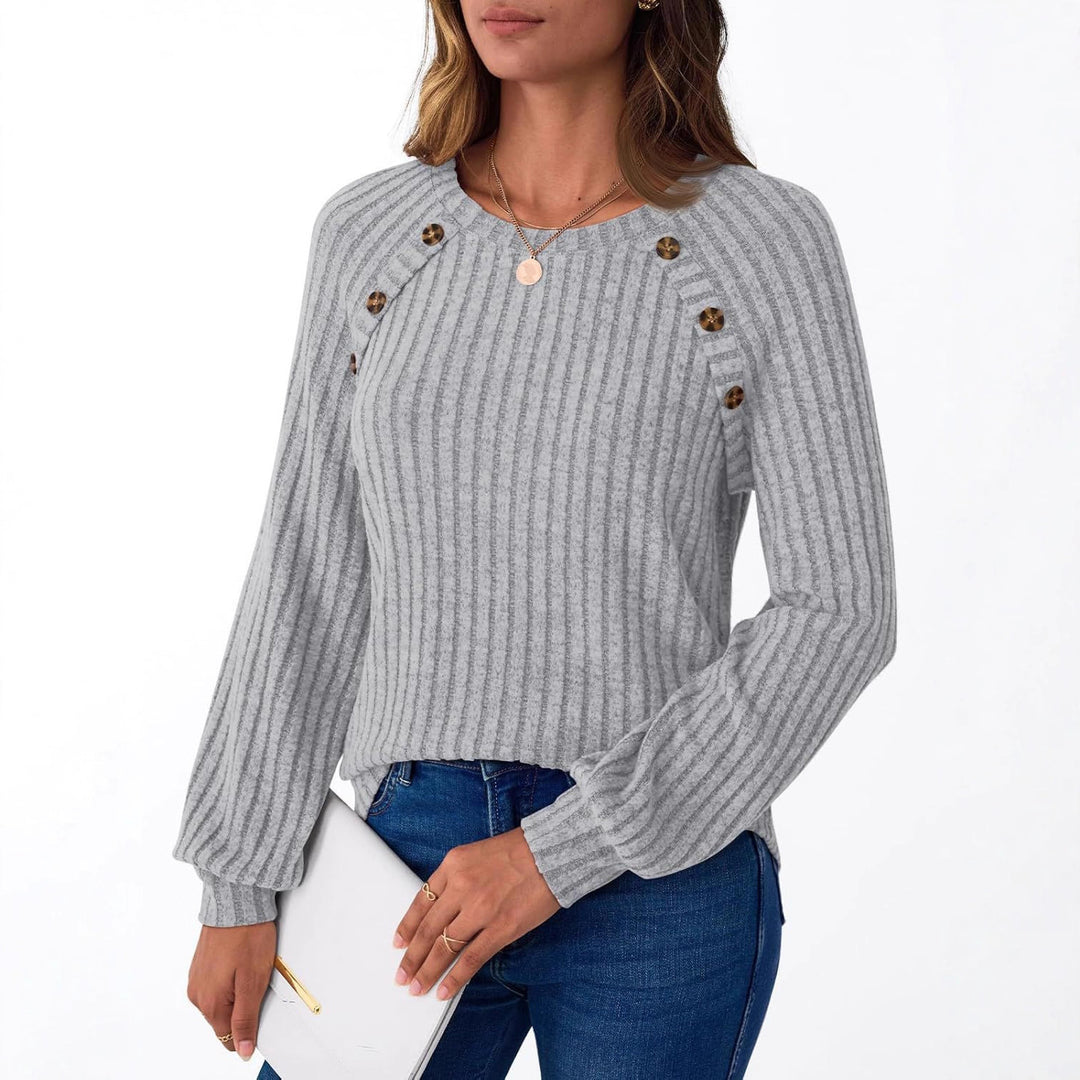 Damen Gerippter Strickpullover mit Zierknopfleiste an Raglanärmeln Echoarchiv