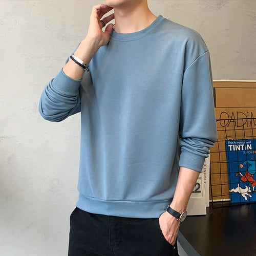 Herren Minimalistisches Rundhalsausschnitt-Sweatshirt aus Baumwollmix mit gerippten Bündchen Echoarchiv