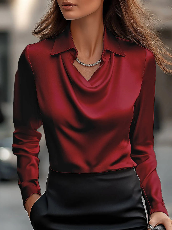 Damen Satinbluse mit Wasserfallkragen und Hemdkragen Echoarchiv