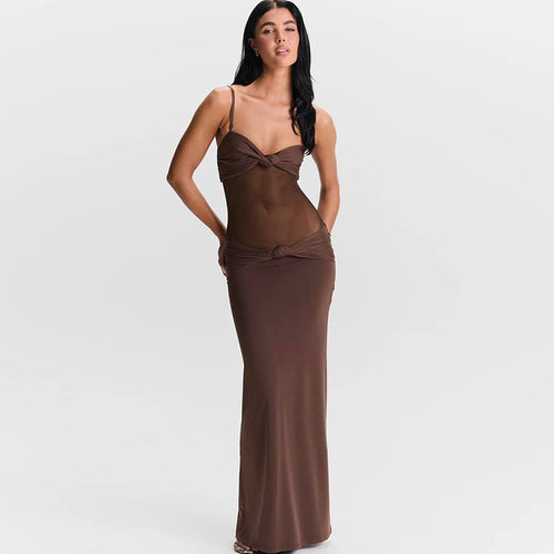 Damen Elegantes Maxikleid mit raffinierten Knotendetails und durchscheinendem Obermaterial Echo Archiv