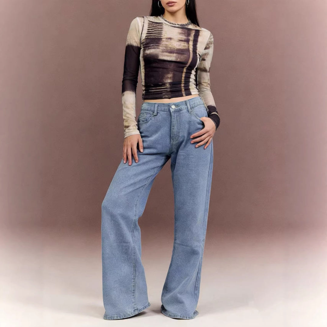 Damen modisches Langarm-Crop-Top mit Schnürung und elegantem Schnitt Echo Archiv