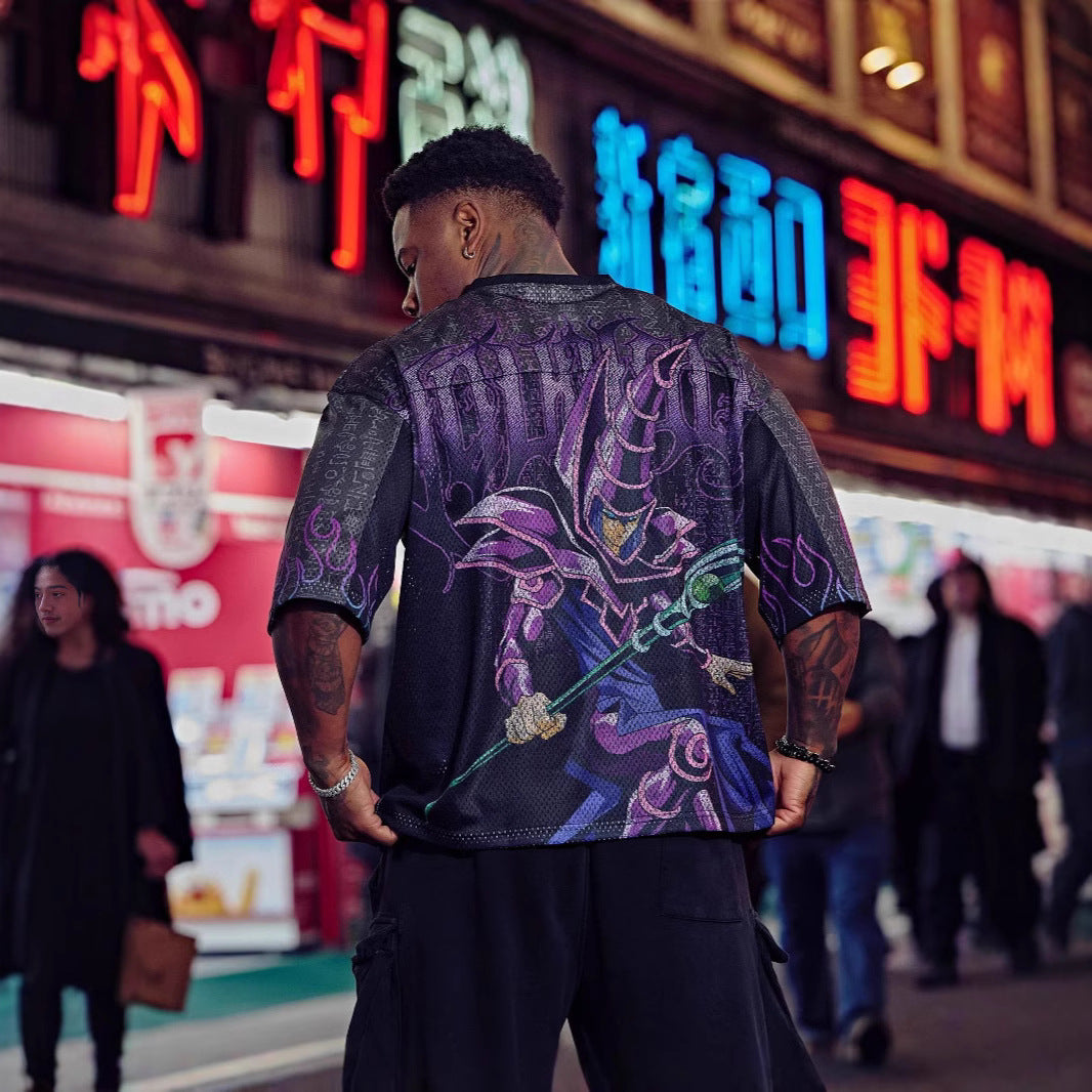 Unisex nan atmungsaktives Netz-Jersey mit großflächigem Anime-Print und V-Ausschnitt Echo Archiv