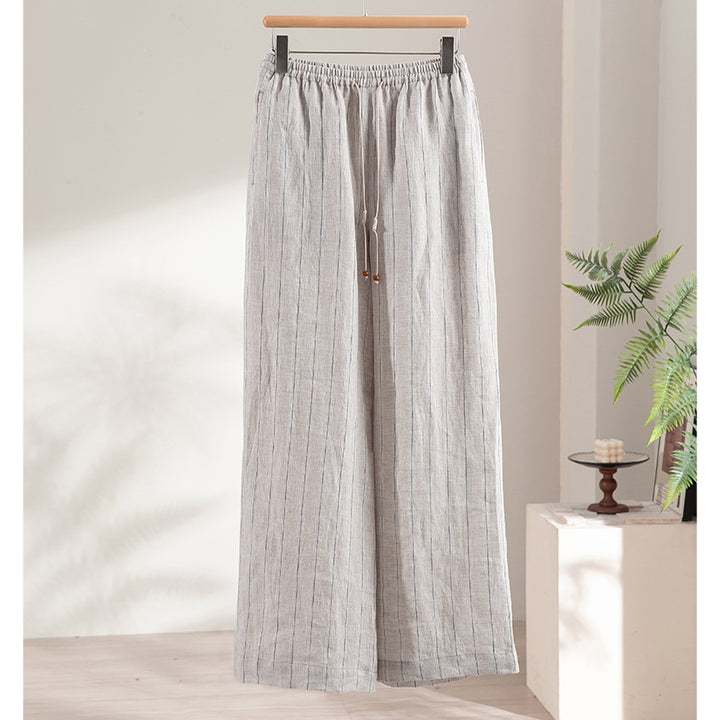 Damen Leichte Hochbund-Loungehose aus Leinenmix mit Tunnelzug und Nadelstreifen-Optik Echoarchiv