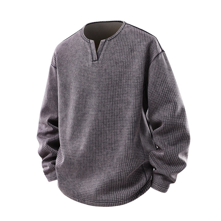 Herren Waffelstrick-Longsleeve mit V‑Schlitzkragen und Relaxed-Fit Echo Archiv