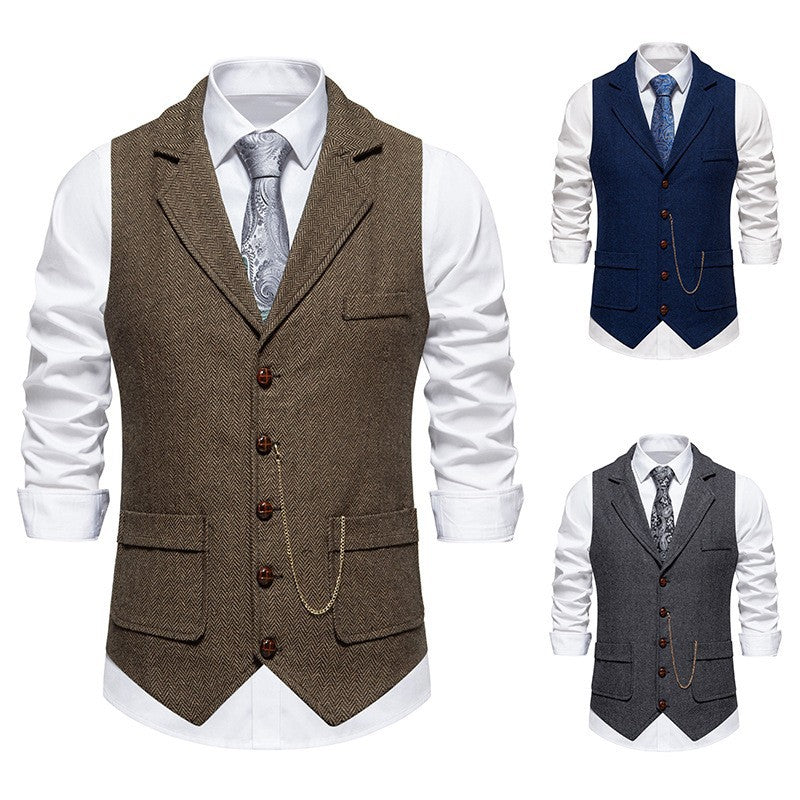 Herren nan Vintage-Weste mit Reverskragen Uhrenkette und Brusttasche Echo Archiv