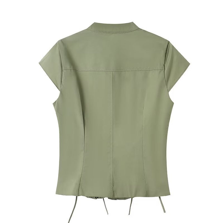 Damen Kurzarmbluse mit eleganter Raffung und praktischen Taschen Echo Archiv