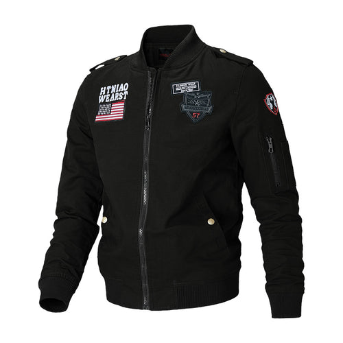 Herren Militärinspirierte Bomberjacke mit Abzeichen, Ärmeltasche und gerippten Bündchen Echoarchiv