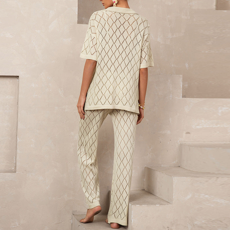 Damen elegantes Strickanzug mit modischem Rautenmuster und lockerer Passform Echo Archiv