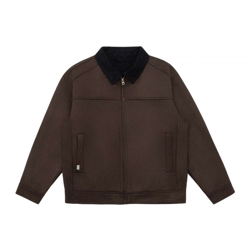 Herren Kastenförmige Zip‑Blousonjacke mit Cordkragen und minimalistischen Eingrifftaschen Echo Archiv