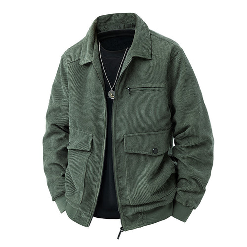 Herren  Corduroy Utility-Bomberjacke mit Reißverschluss-Brusttasche und Klapptaschen