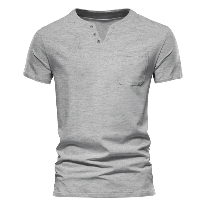 Herren nan tailliertes Kurzarm-Henleyshirt mit Brusttasche und asymmetrischer Knopfleiste Echo Archiv