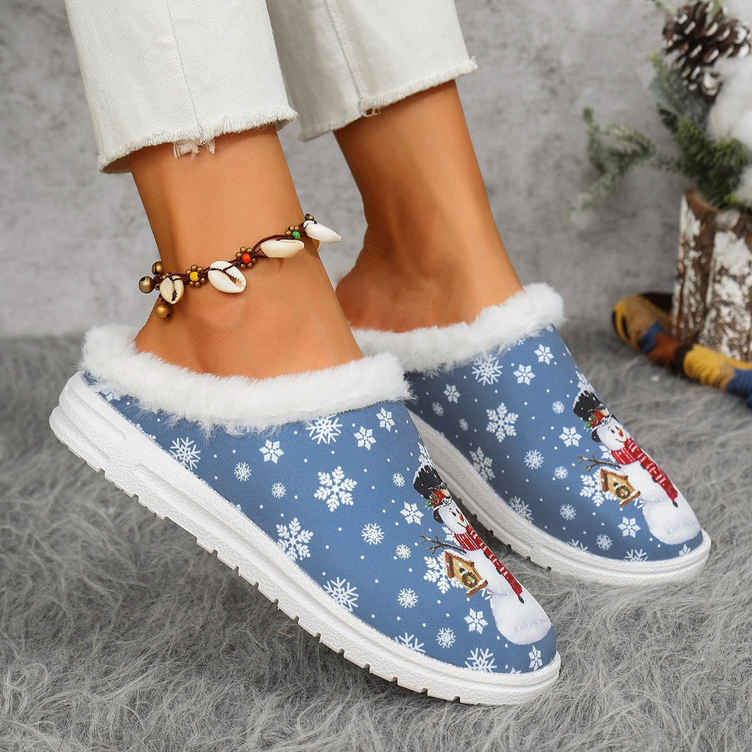 Damen Gefütterte Weihnachtliche Slip-On Hausschuhe mit Schneemann‑Print Echo Archiv