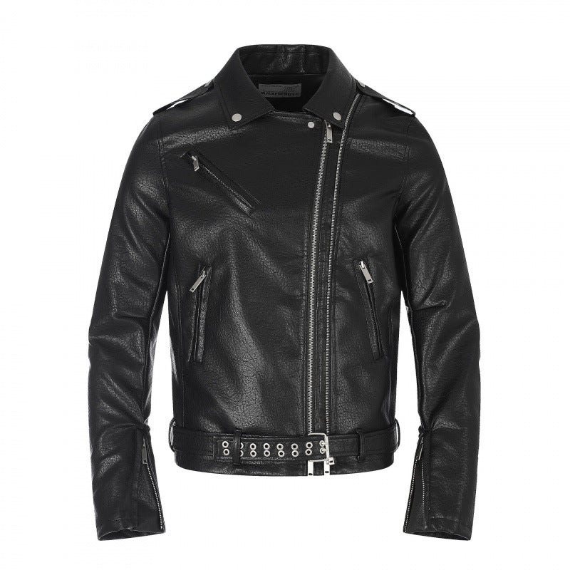 Herren Bikerjacke aus Lederoptik mit asymmetrischem Reißverschluss, Nieten‑Taillengürtel und Reißverschlussärmeln Echo Archiv