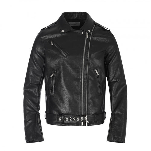 Herren Bikerjacke aus Lederoptik mit asymmetrischem Reißverschluss, Nieten‑Taillengürtel und Reißverschlussärmeln Echo Archiv