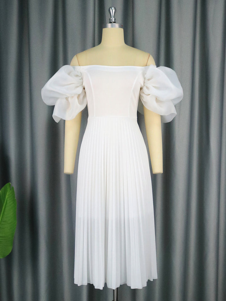Damen elegantes Midikleid mit Puffärmeln und plissiertem Rock Echo Archiv