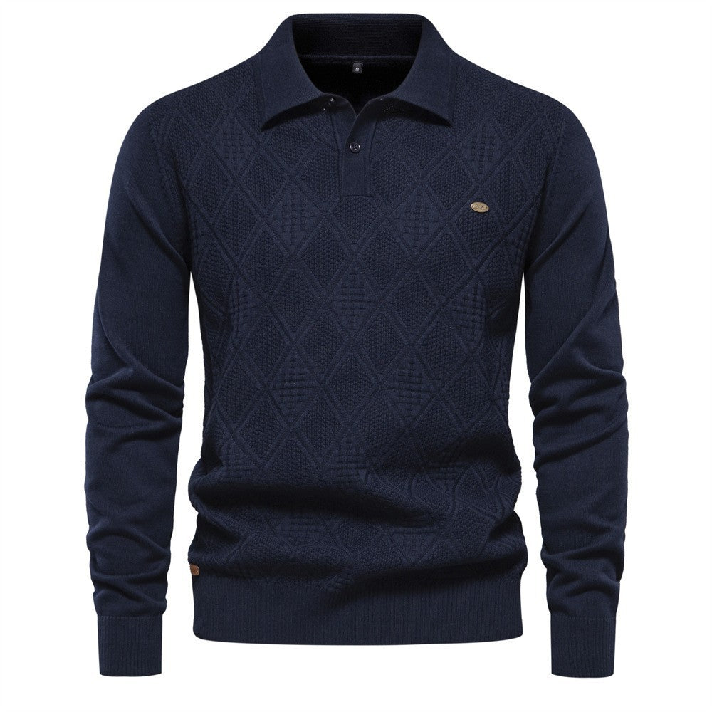 Herren Polo-Pullover mit strukturiertem Diamantmuster und klassischem Kragen Echoarchiv
