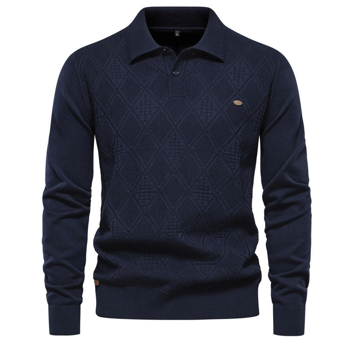 Herren Polo-Pullover mit strukturiertem Diamantmuster und klassischem Kragen Echoarchiv