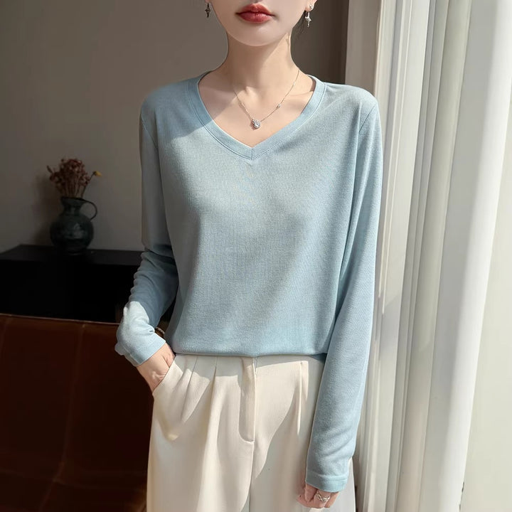 Damen Leichtes V-Ausschnitt-Feinstrick-Longsleeve Echoarchiv